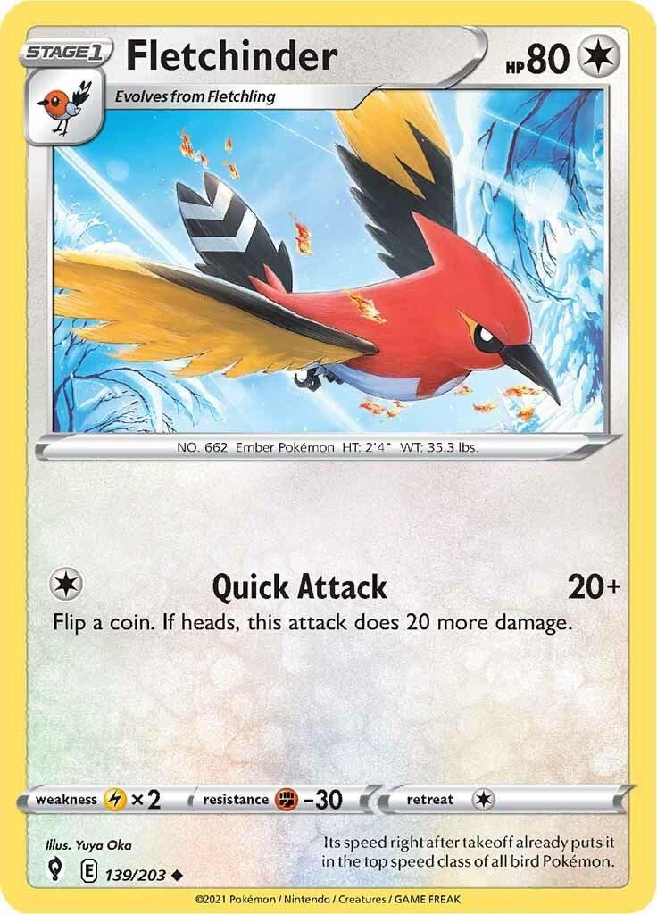 139/203 - Fletchinder Reverse Holo - Evolving Skies - Pokemon TCG