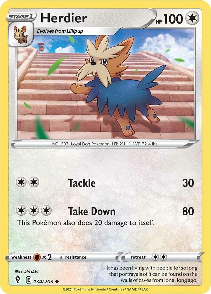134/203 - Herdier Reverse Holo - Evolving Skies - Pokemon TCG