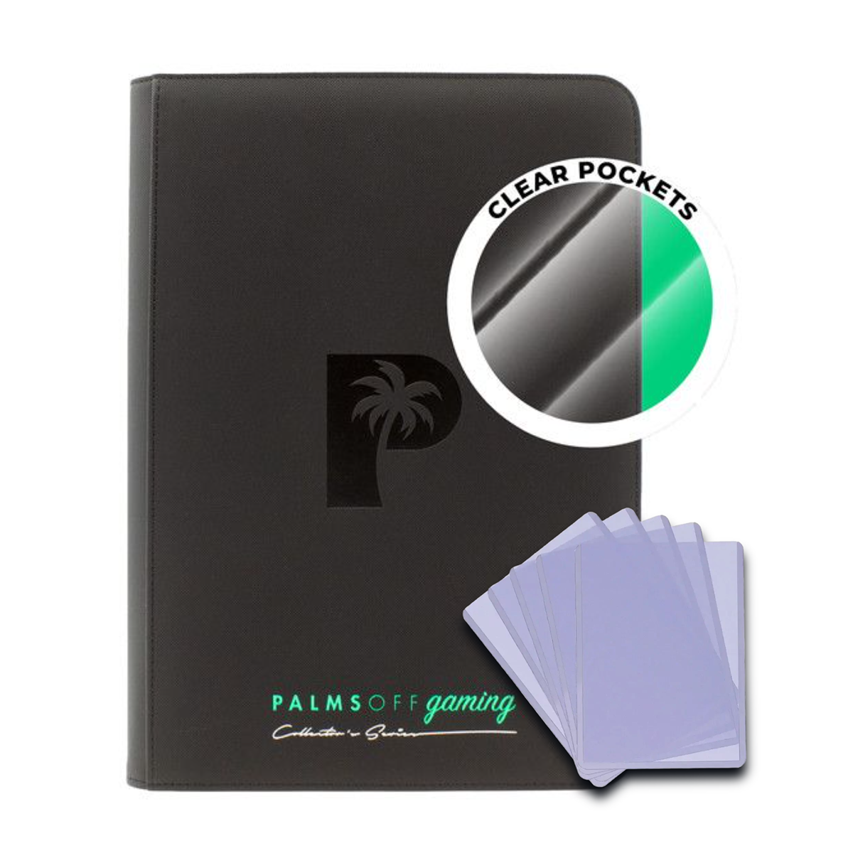 Palms Off Gaming Collector's Series Top Loader 216 Slot Zip Binder Black - Clear