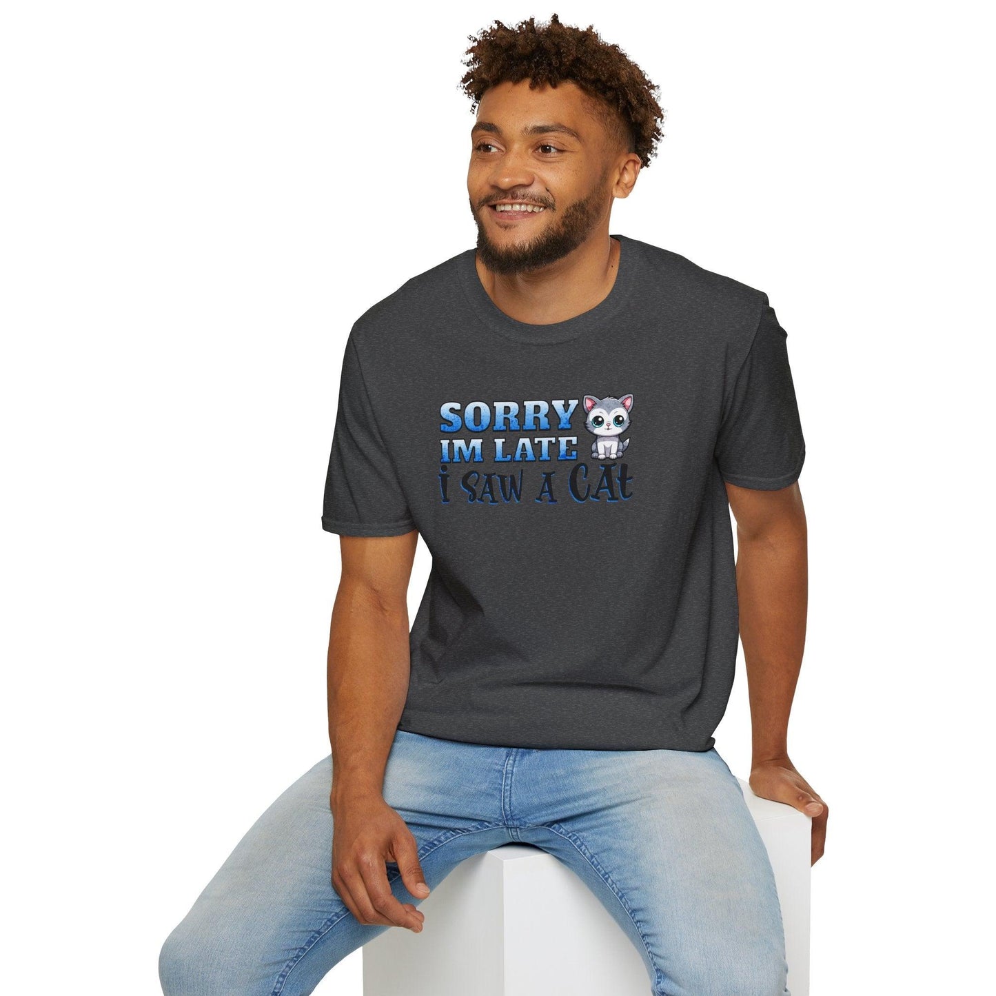Sorry I'm Late I Saw A Cat Adults Unisex Tee - Jamie's Trading Cards - JamiesTradingCards