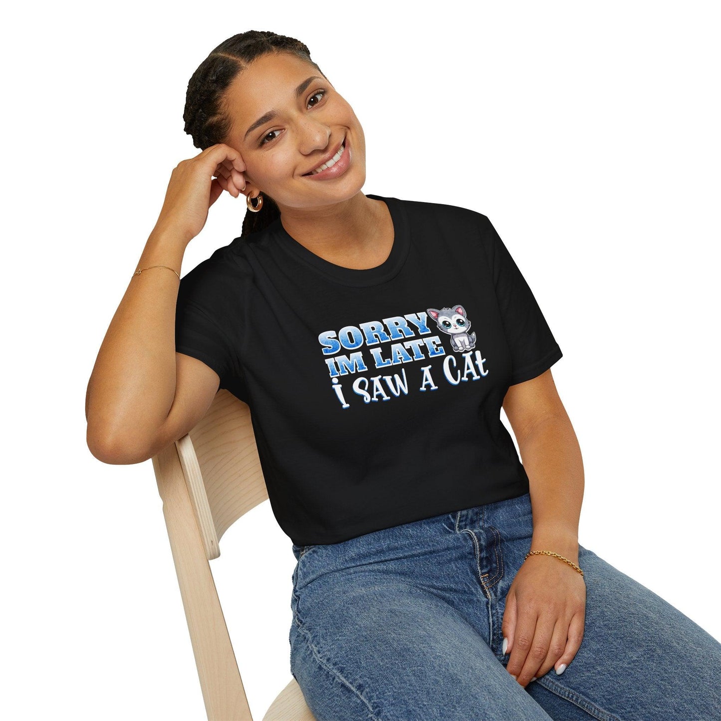 Sorry I'm Late I Saw A Cat Adults Unisex Tee - Jamie's Trading Cards - JamiesTradingCards