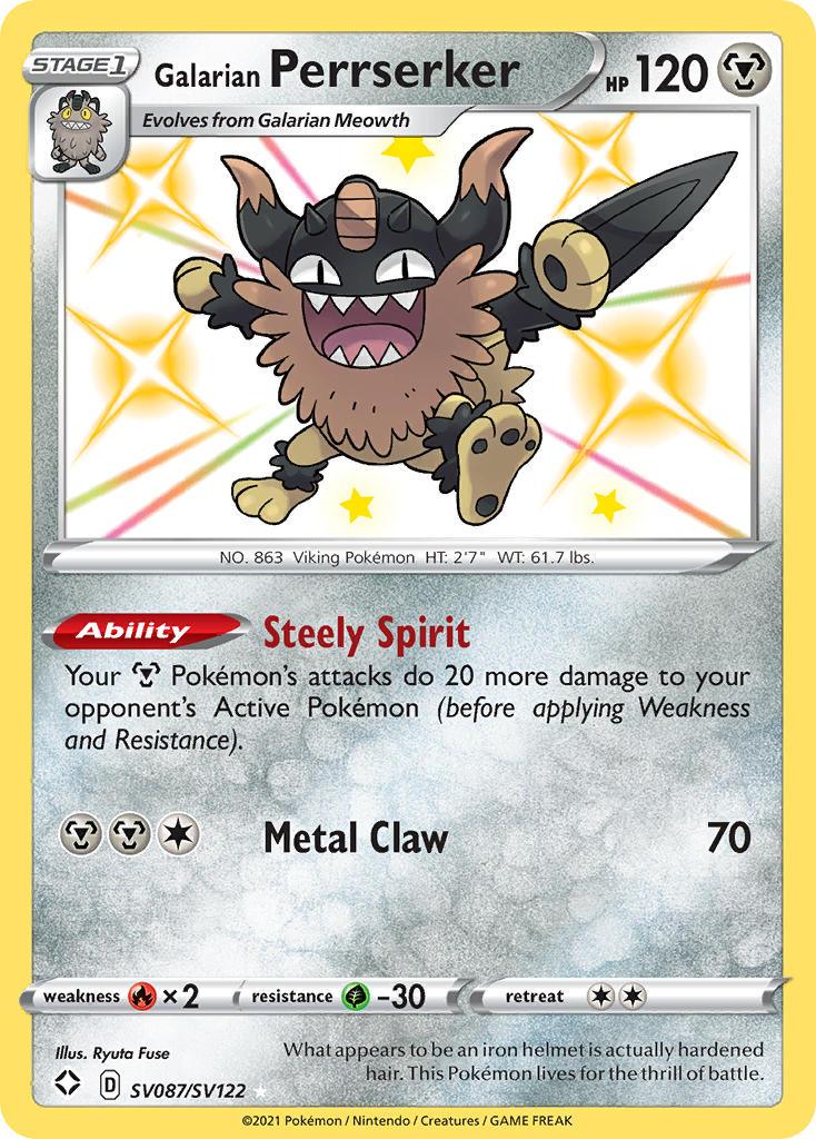 SV087/SV122 - Galarian Perrserker - Shining Fates - Pokemon TCG Baby Shiny - JamiesTradingCards