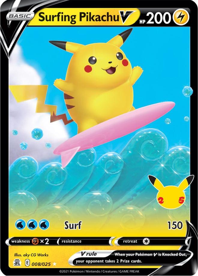 008/025 - Surfing Pikachu V - Celebrations Pokemon TCG 25th Anniversary - JamiesTradingCards