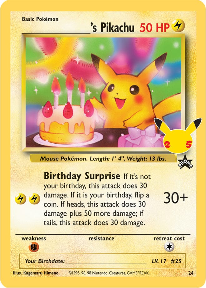24 - Birthday Pikachu - Celebrations Pokemon TCG 25th Anniversary –  JamiesTradingCards