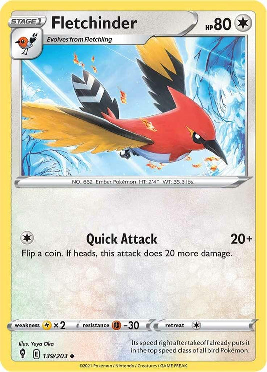139/203 - Fletchinder Reverse Holo - Evolving Skies - Pokemon TCG