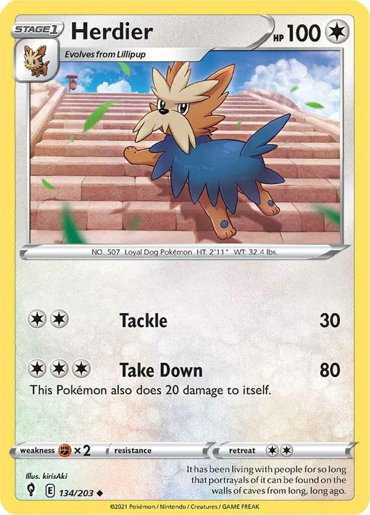 134/203 - Herdier Reverse Holo - Evolving Skies - Pokemon TCG