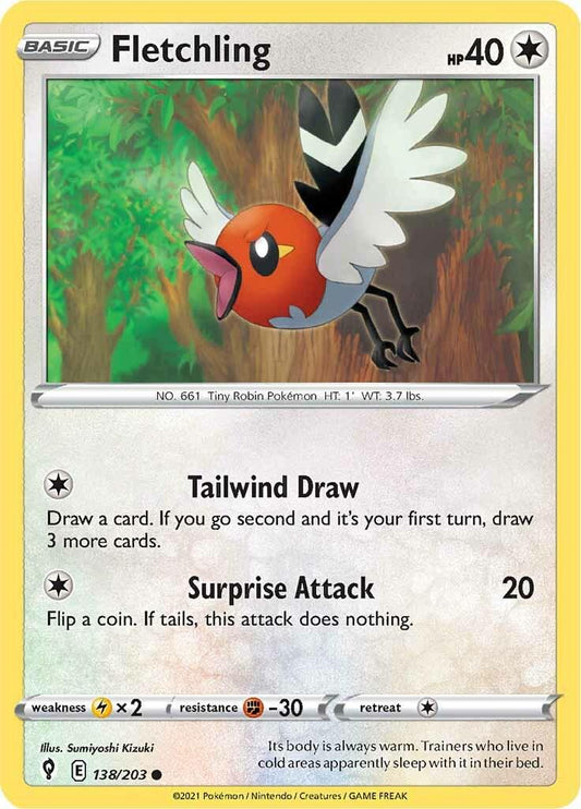 138/203 - Fletchling Reverse Holo - Evolving Skies - Pokemon TCG