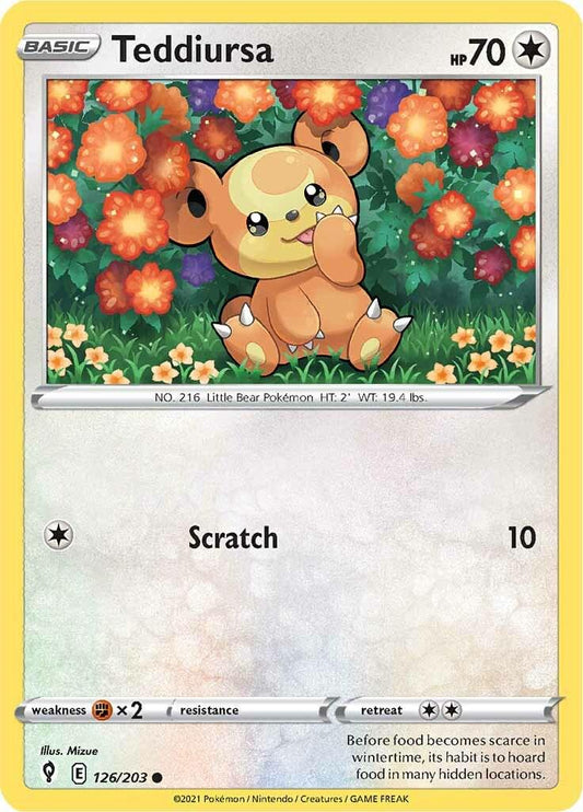 126/203 - Teddiursa Reverse Holo - Evolving Skies - Pokemon TCG