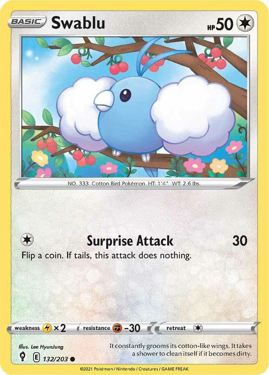 132/203 - Swablu Reverse Holo - Evolving Skies - Pokemon TCG