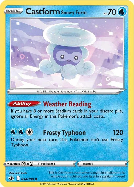 034/198 - Castform Snowy Form Reverse Holo - Chilling Reign - Pokemon TCG