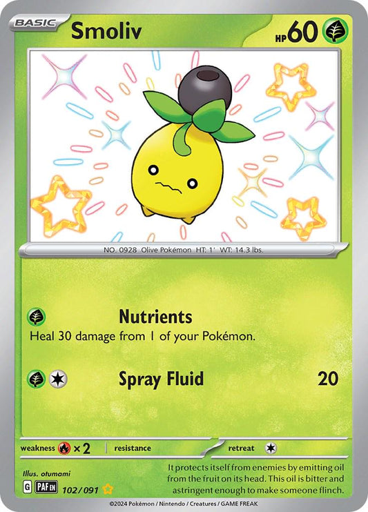 102/091 - Smoliv Baby Shiny - Paldean Fates - Pokemon TCG