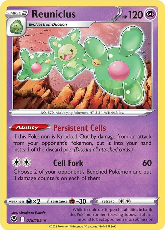 078/195 - Reuniclus Reverse Holo - Silver Tempest - Pokemon TCG