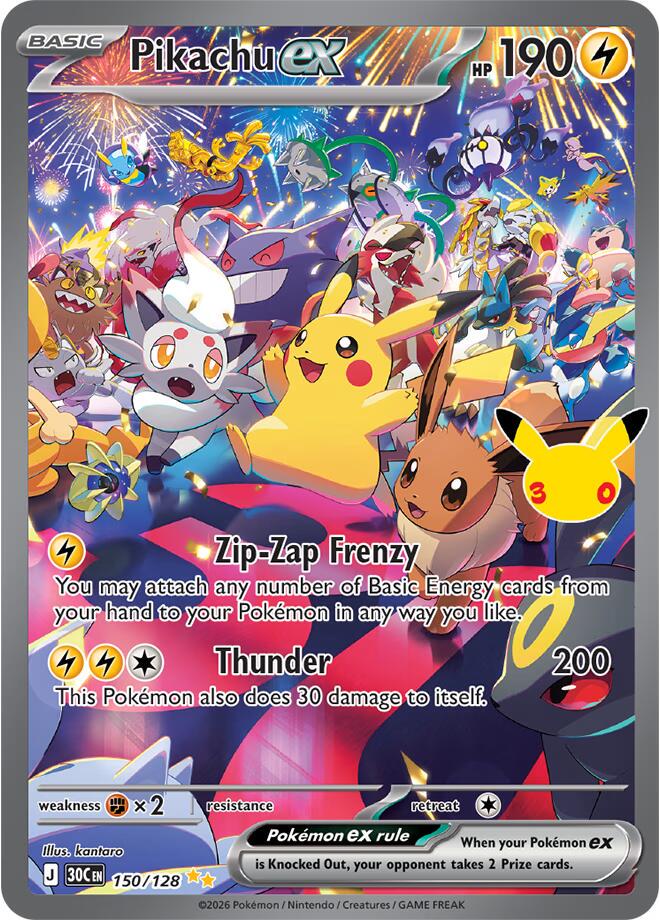 150/128 - Pikachu Ex (Night) - 30th Celebration - Pokemon TCG