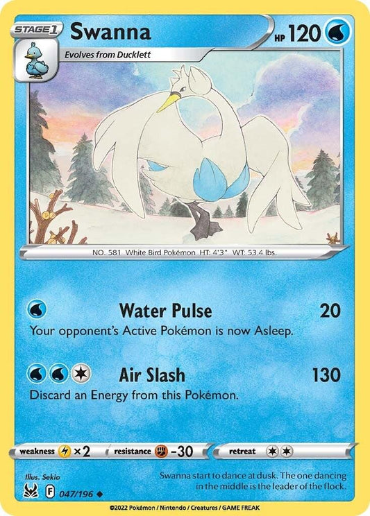 047/196 - Swanna Reverse Holo - Lost Origin - Pokemon TCG
