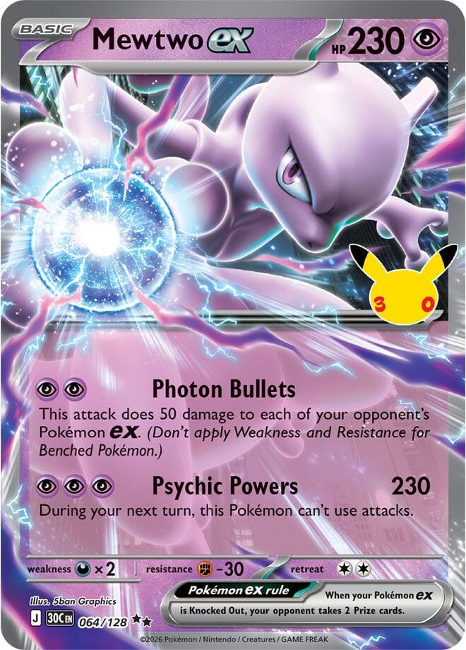 [English] 064/128 - Mewtwo Ex - 30th Celebration - Pokemon TCG