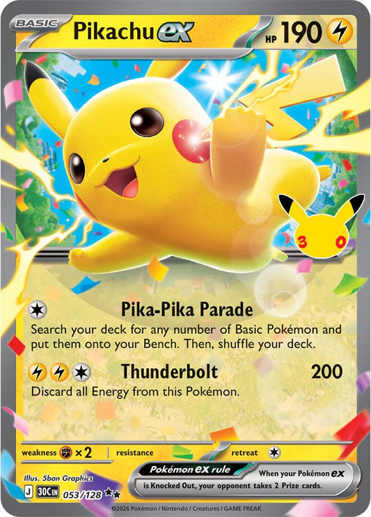 [English] 053/128 - Pikachu Ex - 30th Celebration - Pokemon TCG