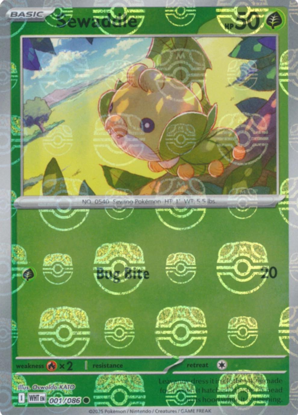 001/086 - Sewaddle Masterball - White Flare - Pokemon TCG