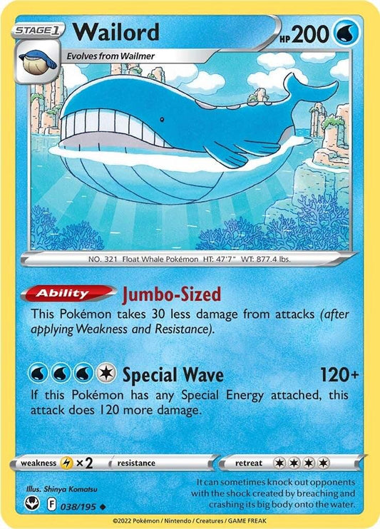 038/195 - Wailord Reverse Holo - Silver Tempest - Pokemon TCG