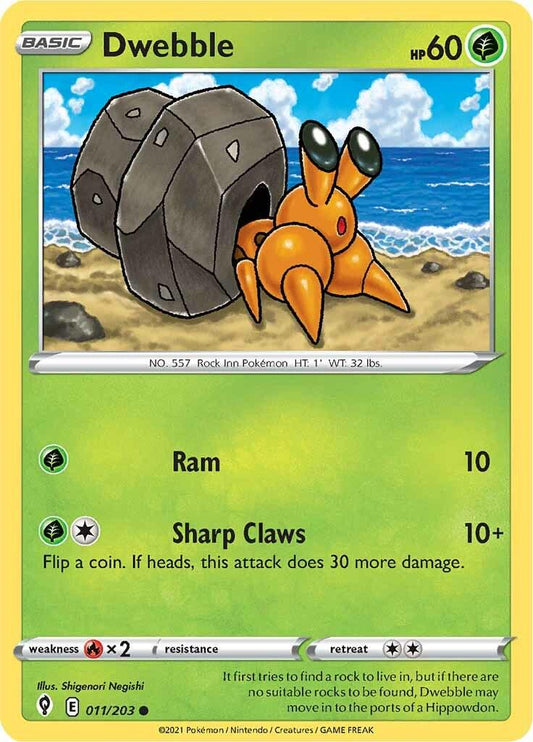 011/203 - Dwebble Reverse Holo - Evolving Skies - Pokemon TCG
