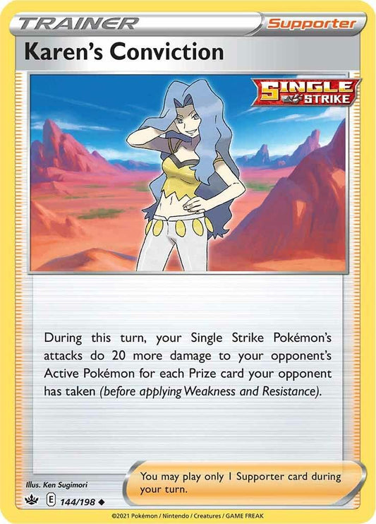 144/198 - Karen's Conviction Reverse Holo - Chilling Reign - Pokemon TCG