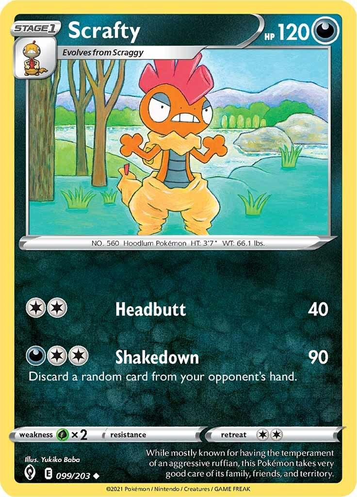 099/203 - Scrafty Reverse Holo - Evolving Skies - Pokemon TCG