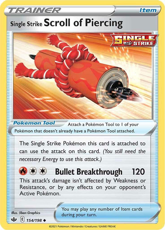 154/198 - Single Strike Scroll Of Piercing Reverse Holo - Chilling Reign - Pokemon TCG