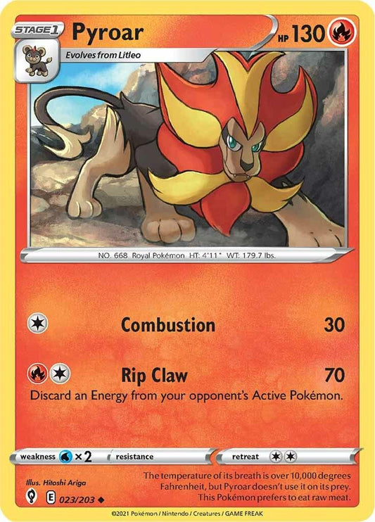 023/203 - Pyroar Reverse Holo - Evolving Skies - Pokemon TCG