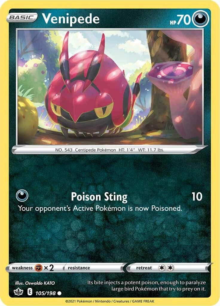 105/198 - Venipede Reverse Holo - Chilling Reign - Pokemon TCG