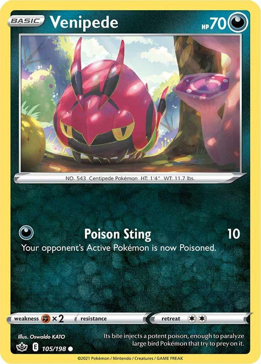 105/198 - Venipede Reverse Holo - Chilling Reign - Pokemon TCG