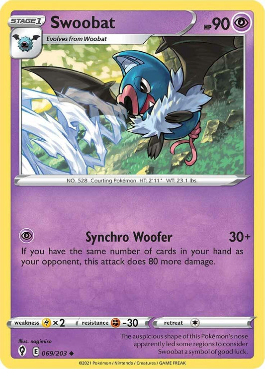 069/203 - Swoobat Reverse Holo - Evolving Skies - Pokemon TCG