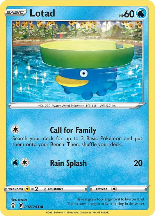 032/203 - Lotad Reverse Holo - Evolving Skies - Pokemon TCG