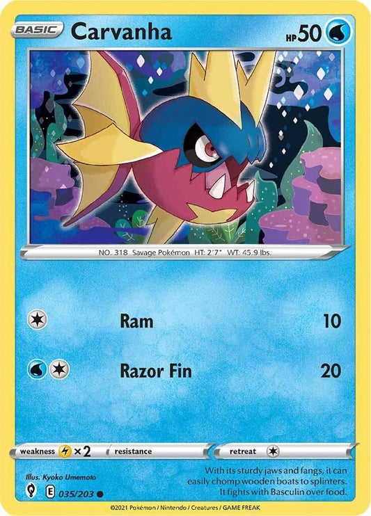 035/203 - Carvanha Reverse Holo - Evolving Skies - Pokemon TCG