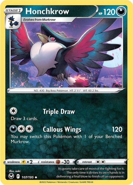 107/195 - Honchkrow Reverse Holo - Silver Tempest - Pokemon TCG
