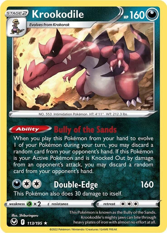 113/195 - Krookodile Reverse Holo - Silver Tempest - Pokemon TCG