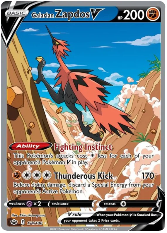 174/198 - Galarian Zapdos V Alt Art - Chilling Reign - Pokemon TCG