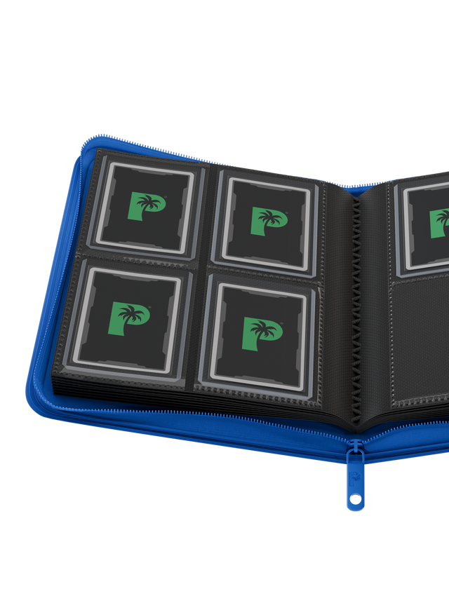 Palms Off Gaming Collector's Series Top Loader 4 Pocket 128 Slot Zip Binders Blue - Clear