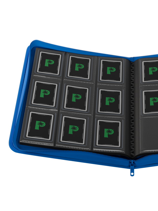 Palms Off Gaming Collector's Series Top Loader 9 Pocket 216 Slot Zip Binders Blue - Clear