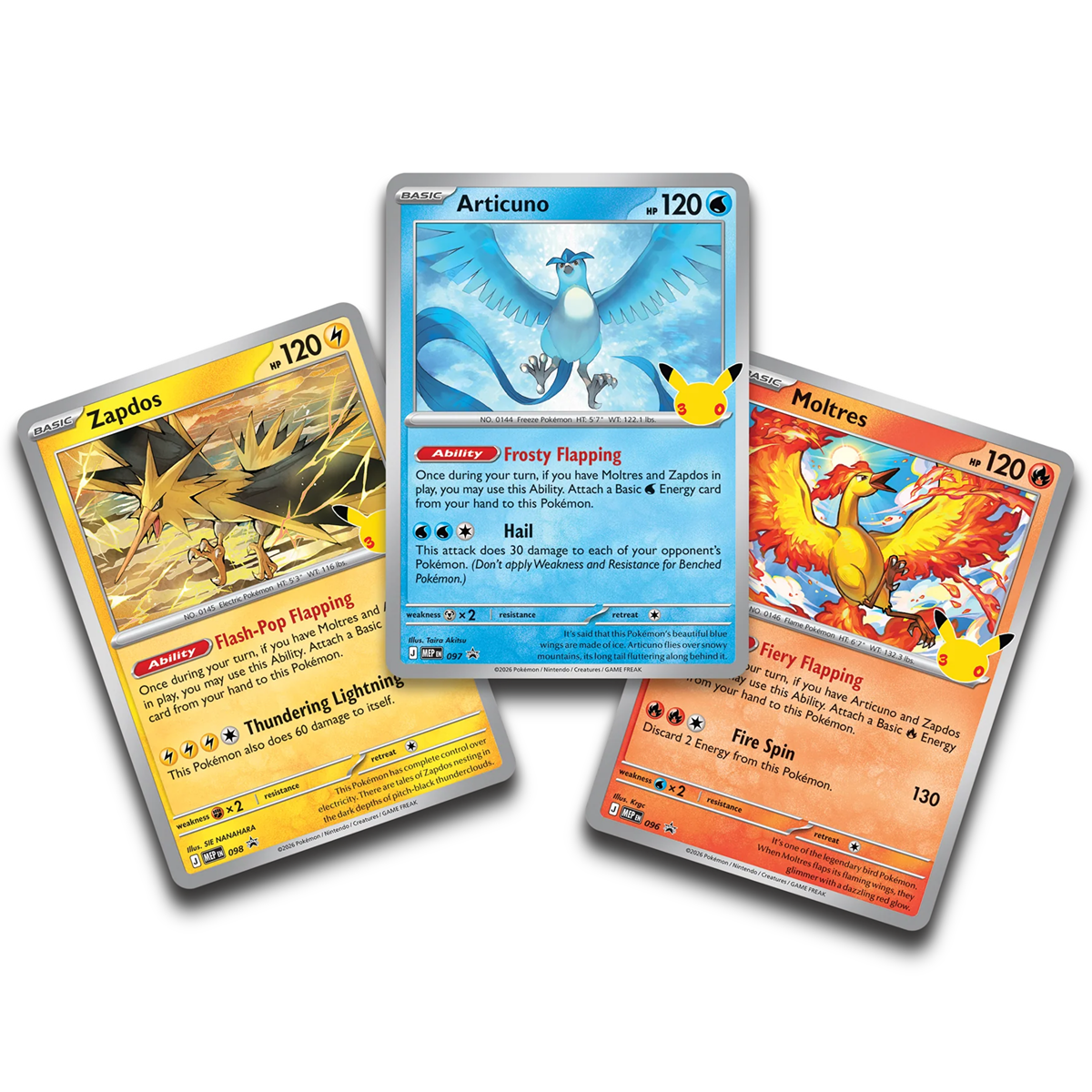 30th Celebration Moltres MEP 096, Zapdos MEP 098, Articuno MEP 097 Poster Box Promos