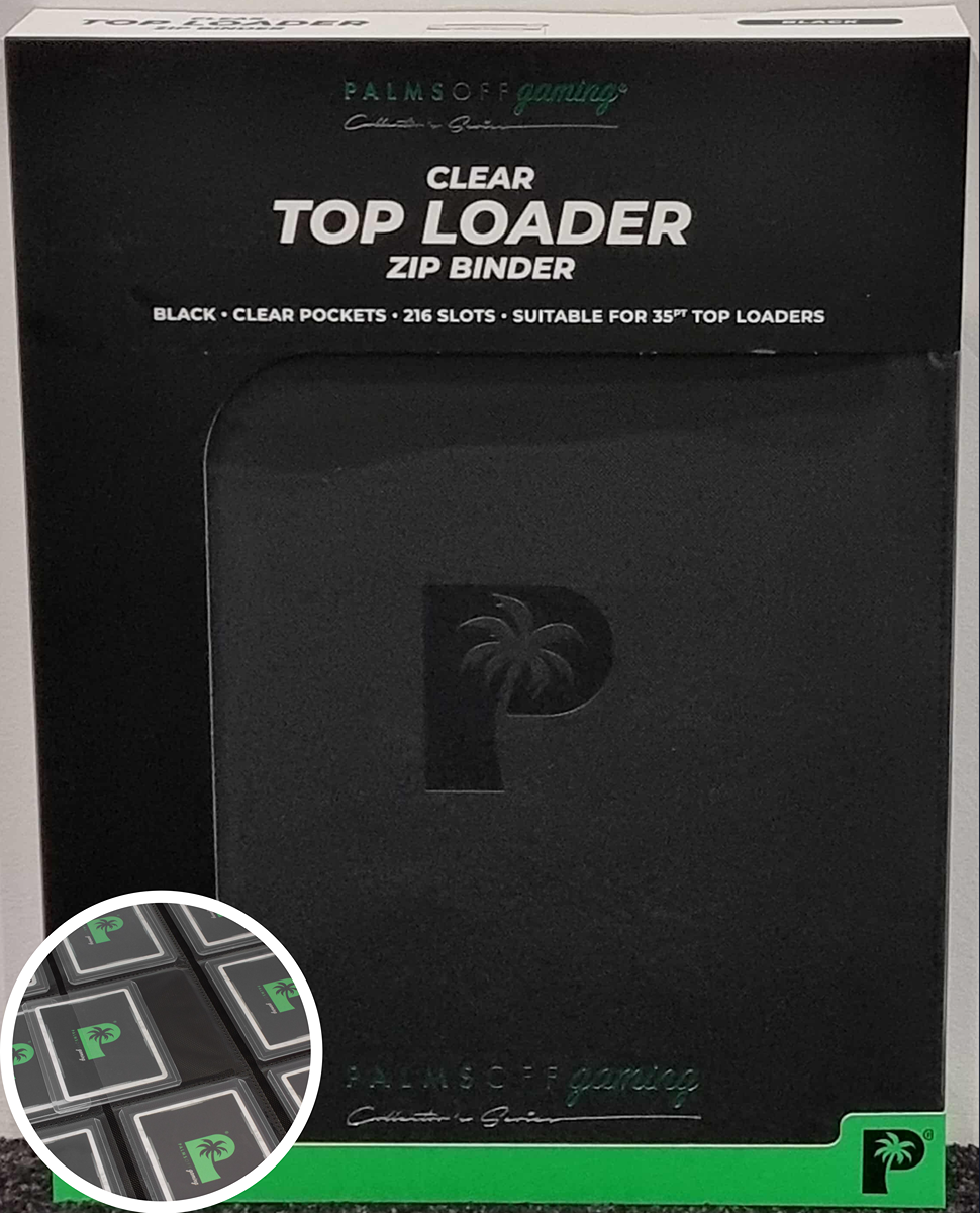 Palms Off Gaming Collector's Series Top Loader 216 Slot Zip Binder Black - Clear