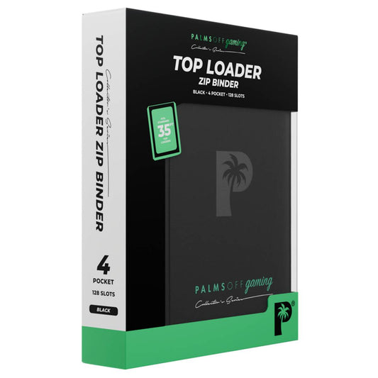 Palms Off Gaming Collector's Series Top Loader 4 Pocket 128 Slot Zip Binders Black - Clear