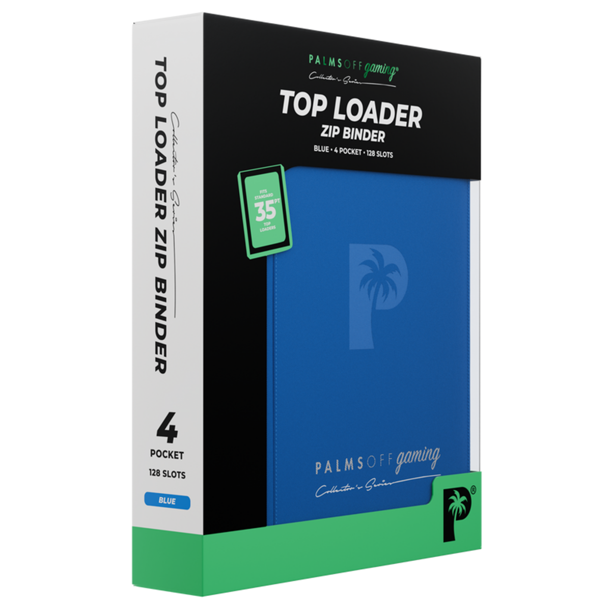 Palms Off Gaming Collector's Series Top Loader 4 Pocket 128 Slot Zip Binders Blue - Clear