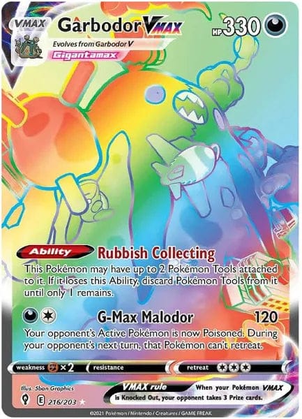JamiesTradingCards 216/203 - Garbodor Vmax Rainbow - Evolving Skies - Pokemon TCG