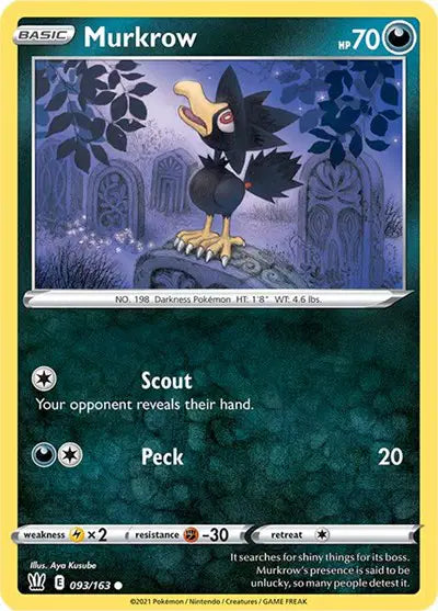093/163 - Murkrow Reverse Holo - Battle Styles - Pokemon TCG