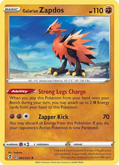 082/203 - Galarian Zapdos Reverse Holo - Evolving Skies - Pokemon TCG