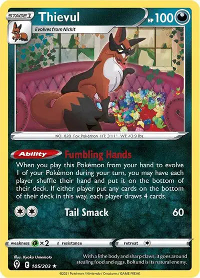 105/203 - Thievul Reverse Holo - Evolving Skies - Pokemon TCG