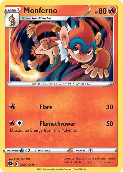 025/172 - Monferno Reverse Holo - Brilliant Stars - Pokemon TCG