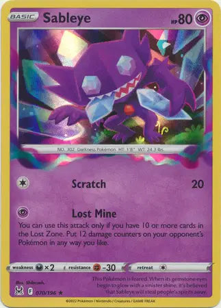 070/196 - Sableye Reverse Holo - Lost Origin - Pokemon TCG