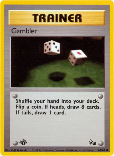 60/62 - Gambler Trainer 1st Edition - Fossil - Pokemon TCG